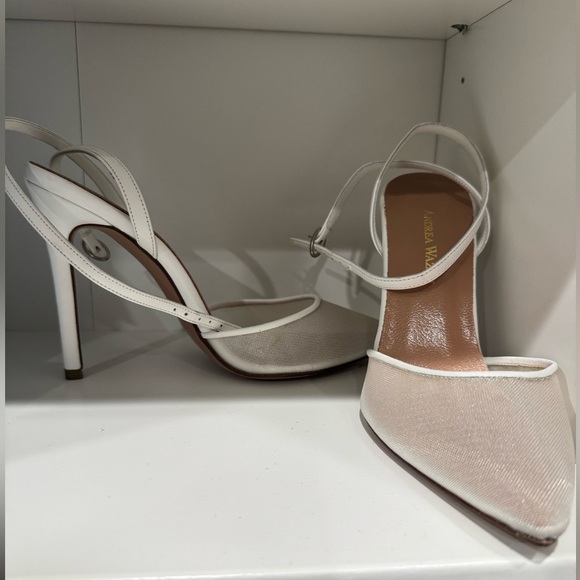 Andrea Wazen Denver 105 leather mesh white heels